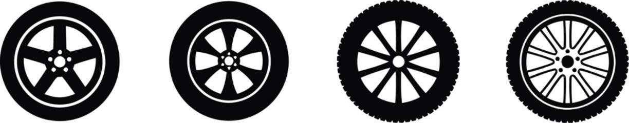 Fototapeta premium Tyre Icon Set, Wheel Tire Icon Design Set, Car Wheel and Tire Icon Set, Vector illustartion !