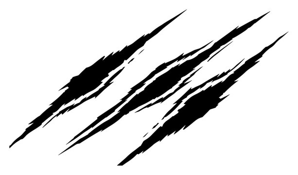 Animal claw marks with sharp ripped edges and aggressive scratch texture silhouette style