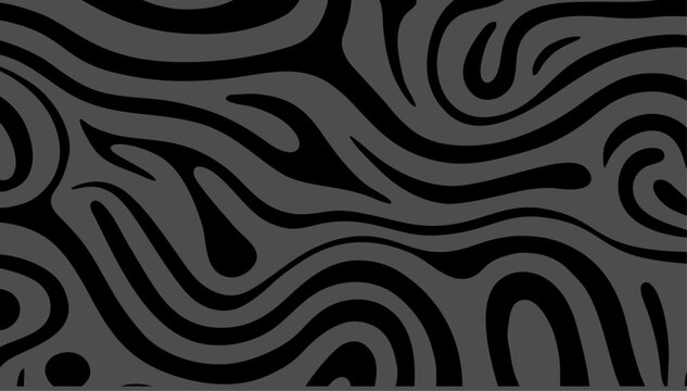 Abstract dark gray and black wavy lines background. Pop art vector illustration of a monochrome psychedelic liquid marble texture, a unique retro swirl pattern
