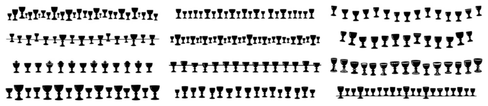 Chalices and goblets silhouette collection for drinking vessel design in vintage engraving style