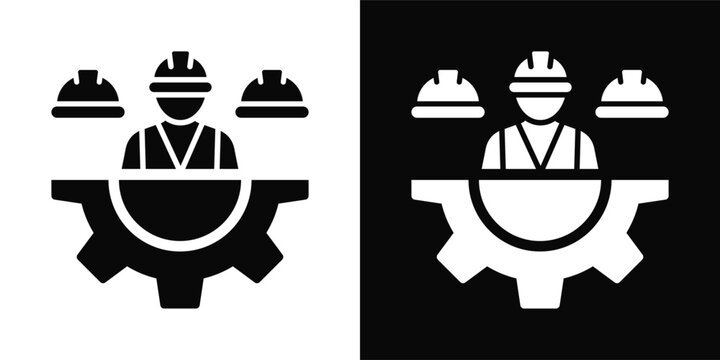 Labor Force Icon sheet with black and white background style collection