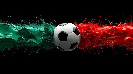 Fototapeta premium Soccer Ball Between Green and Red Liquid Splashes