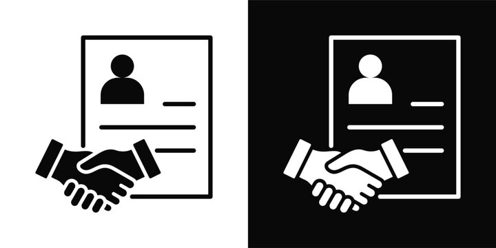 Employment Contract Icon sheet with black and white background style collection