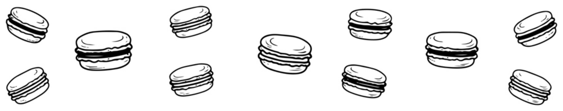 Macaron cookies arranged in a horizontal decorative border pattern doodle style