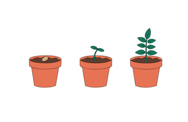 Fototapeta premium Seed To Plant Growth Stages In Pots Icon Set