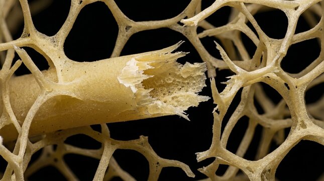 Abstract High-Magnification Close-Up View Of A Broken Cellular Sponge-Like Structure In Macro Photography