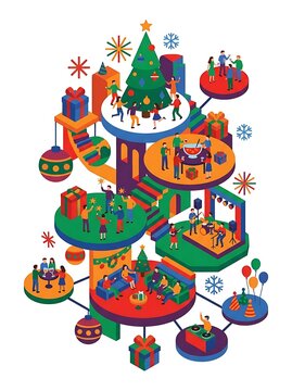 Colorful festive Christmas gift box illustration.