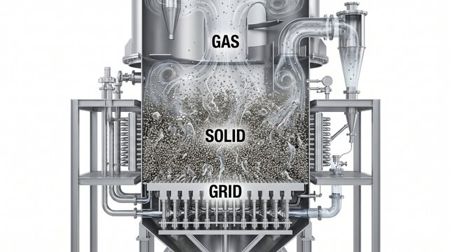 Detailed Cross-Section Of A Fluidized Bed Reactor In 3D Rendering