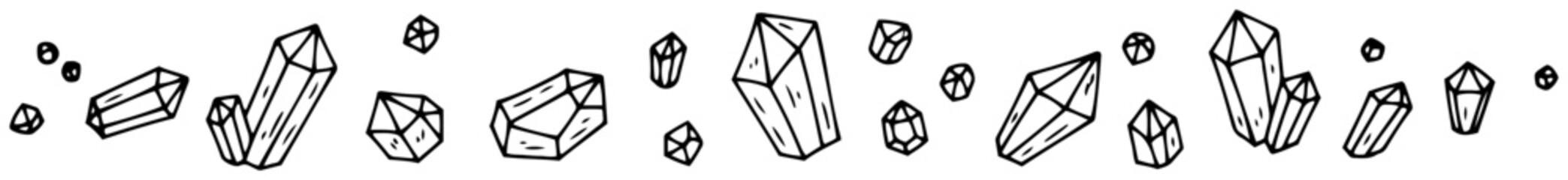 Crystal gems and magic stones horizontal border in hand drawn doodle style © Aisha Kudorova