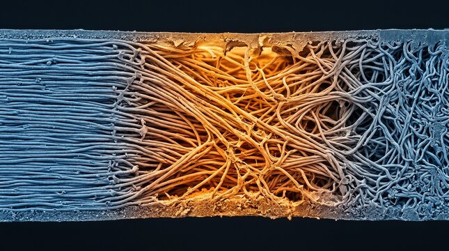 Fascinating Extreme Macro Cross-Sectional View Of Intricate Fiber Structures In Scanning Electron Microscope Image Style