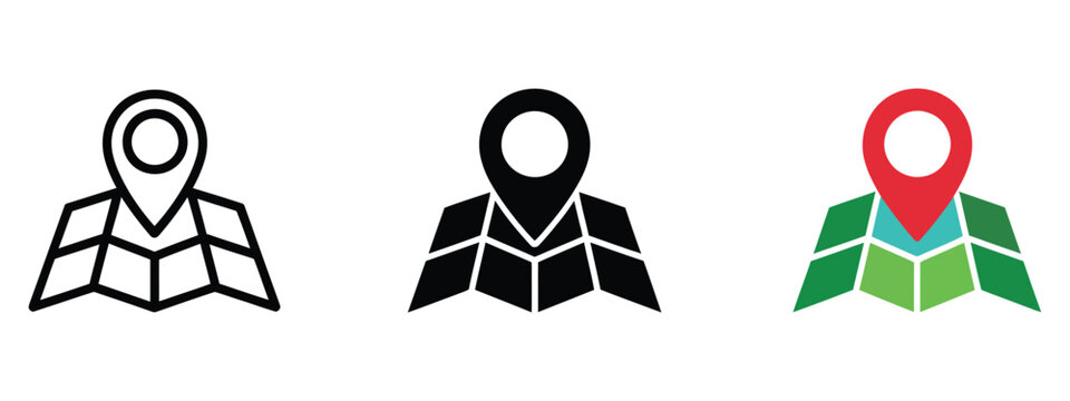 Map Pin Icon Representing Location Marker, Navigation System Symbol, Geographic Position Tag, and Destination Point Indicator for Mapping Apps, vector design