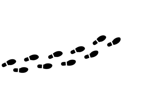 Human shoes Footstep walking on white background. footprints shoes, shoe prints marks feet animation.
