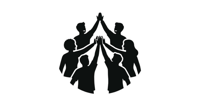 Diverse group of people making a high five circle