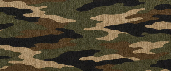 Fototapeta premium Classic Military Camouflage Pattern in Earth Tones – High-Resolution Realistic Fabric Texture Background