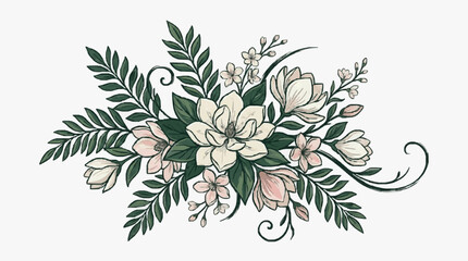 Detailed black and white botanical fern illustration. © Syuli