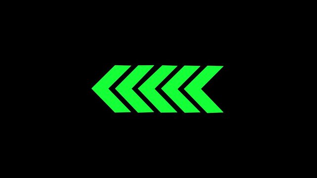 Arrow icon animation, left direction loop, right to left arrow sign, loading animation concept. lift-directional arrow loop animation .Arrow sign animated on a black background. 4k video.