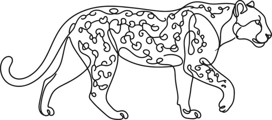 Line art of a walking leopard with curly pattern © Sumon90cs