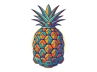 Obraz premium Colorful abstract illustration of a pineapple with tropical leaves.