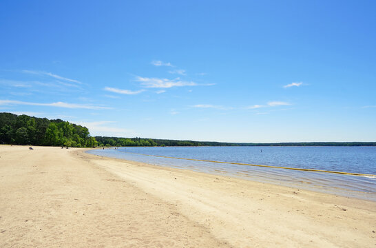 The beach at Falls Lake near Raleigh, North Carolina. The lake serves as a source of drinking water and a recreation spot for Raleigh
