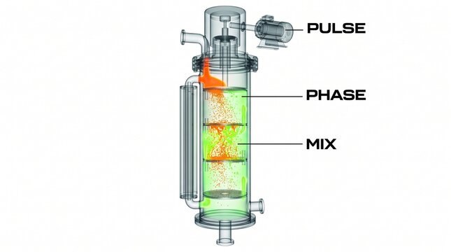 Creative Industrial mixer, pulse phase mix equipment, green and orange industrial machine, mixing technology 2k