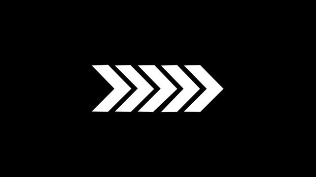 Arrow icon animation, right direction loop, left to right arrow sign, loading animation concept. right-directional arrow loop animation .Arrow sign animated on a black background. 4k video.