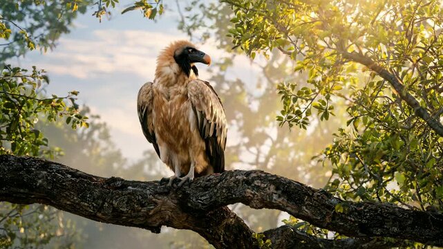 bearded vulture alpine europe tree branch morning sunrise wildlife video