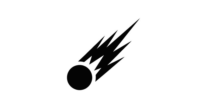 Vector illustration of black silhouette of a falling meteor or comet icon on a transparent background