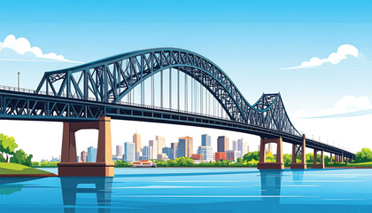Fototapeta premium Steel Arch Bridge Over Waterway.