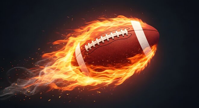 Fiery american football dynamic sports illustration with intense flames and dramatic lighting