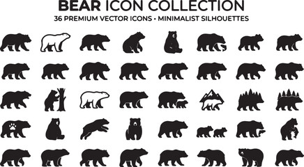 Obraz premium Collection of Bear Icons in Minimalist Silhouettes for Design Use