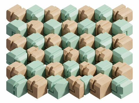 Abstract pattern of 3d cubes in green and grey colors