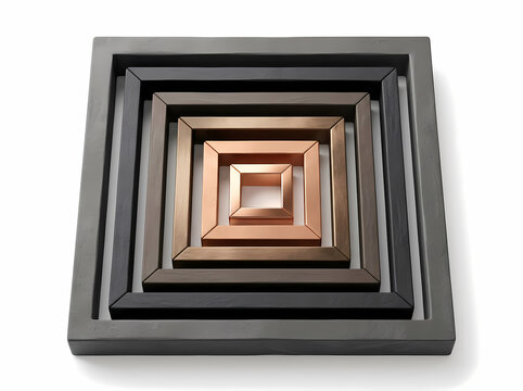 Nested square frames in grey and metallic copper tones