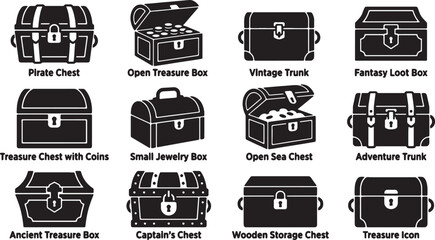collection of various treasure chests and trunks icons © Sumon90cs