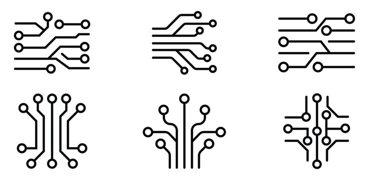 Abstract circuit board line icon set. Vector illustration