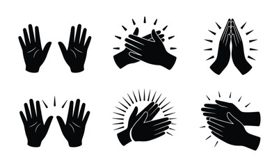 Fototapeta premium Applause Icon Set. A collection of graphic icons depicting hands in various states of clapping and praying, symbolizing appreciation and respect.