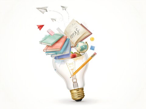 Back to school bright ideas concept with books globe and lightbulb for educational resources