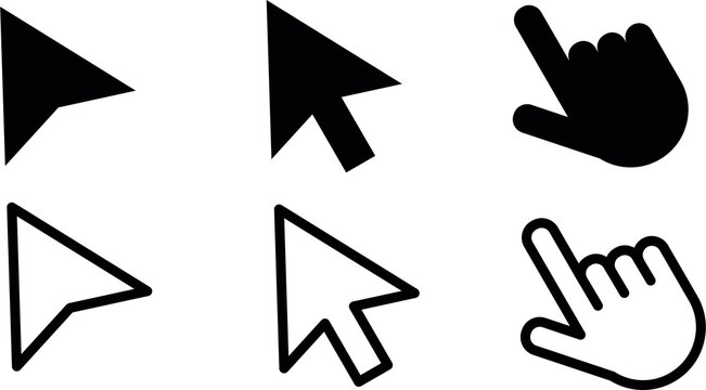 Mouse Cursor and Hand Pointer Icons Set &ndash; Filled and Outline Computer Cursor Symbols