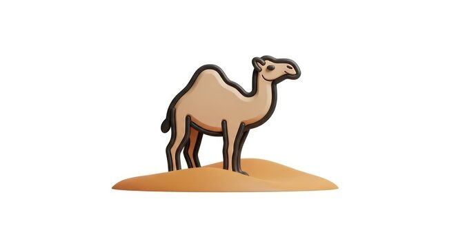 Brown camel standing on sand dune.