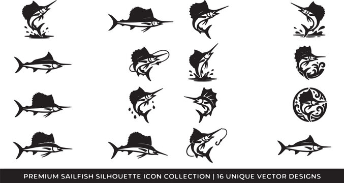 Premium sailfish silhouette icon collection vector designs