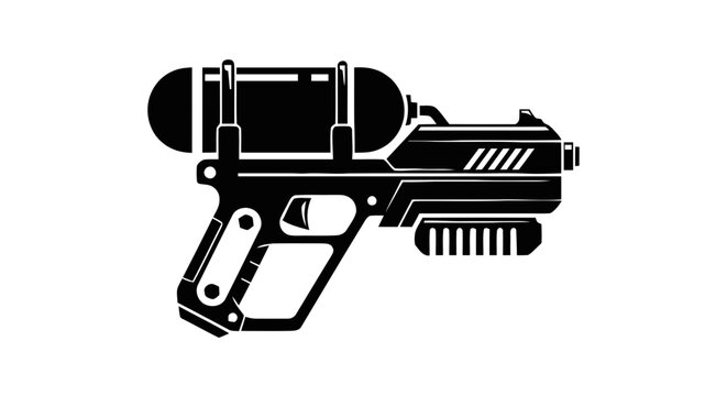 Vector illustration of black silhouette of a futuristic water gun on a transparent background