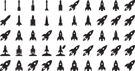 Set of Various Rocket Ship Silhouettes for Space Theme Design © Sumon90cs