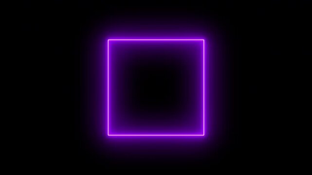Modern purple neon geometric rectangle frame loop, dark violet shining line animation isolated on black background 4K