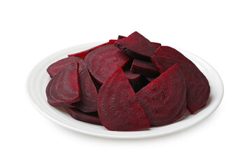 Obraz premium Pieces of tasty boiled beets isolated on white