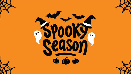 Spooky season halloween greeting card design with bats, ghosts, and pumpkins © Lonetiger