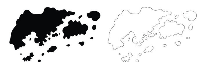 Fototapeta premium Island Silhouette. A detailed silhouette and outline map of a sprawling island chain, showcasing its unique geographical features and coastline detail.