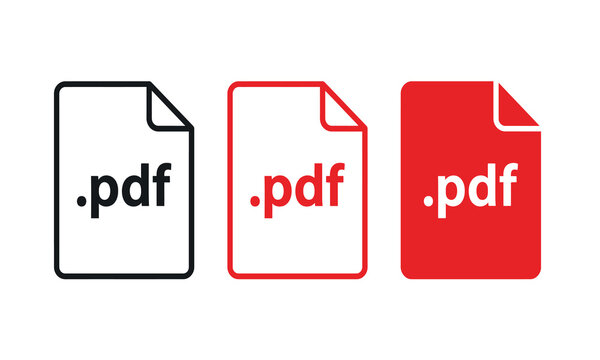 Pdf document icons in black red and outline styles against a white background file files