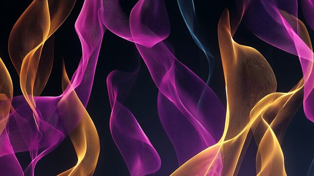 Closeup of human eye with purple and yellow light rays on dark background