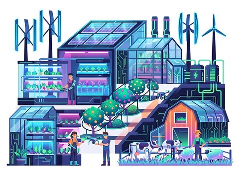 Colorful futuristic cityscape with digital architecture and neon lights.