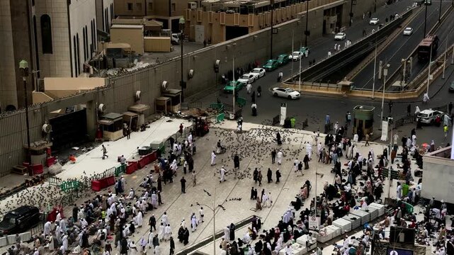 Makkah Sacred Islamic Pilgrimage Destination with Muslims Performing Tawaf Around Kaaba During Hajj and Umrah in Saudi Arabia Today