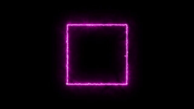Futuristic purple energetic lines rectangle frame animation, dark violet glowing neon geometric border isolated on black 4K